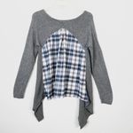 Anthropologie Moth Grey Handkerchief Hem Plaid Back Sweater Photo 3