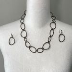 Vintage Finished Textured Oval Linked Necklace And Earrings‎ Set OS Silver Photo 0