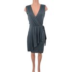 Loft NWT Sleeveless Wrap Dress Size SMALL Asymmetric Ruffle Hem Gray 100% Modal Photo 7