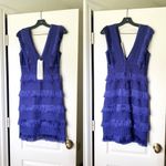 PatBO Dress Fringe Midi Crochet Tiered Sleeveless Beach Wedding Indigo 8 NWT Blue Photo 1