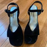 Size 8.5//Vintage 90s Black Velvet Open Toe Platform Heels Photo 1