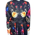 Women Floral Printed Casual Button Down Belted Blouse Dress SMALL Multi Photo 6