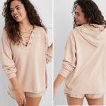 Aerie • lace up oversized hooded pullover sweater Photo 1