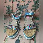 Betsey Johnson Betsy Johnson Faegan Denim PVC Floral Platform Chunky Daisy Wedge Sandals 8M Photo 1