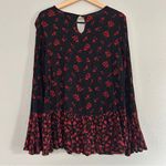 Mossimo Supply Co 🦋  Black Red Floral Flowy Blouse Holiday Christmas Medium Photo 3