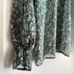 DIP semi sheer long sleeve peasant top size L green floral Size L Photo 1