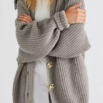 Free People Cardigan Sweater Chunky Knit Button Front Oversized Gray S Photo 0