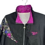 Reebok Vintage Windbreaker Jacket Black & Purple Abstract Size S 80s 90s Retro Photo 2