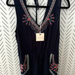 Blu Pepper Embroidered Summer Tie Romper Sleeveless V Neck Navy Large Photo 2