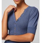 White House | Black Market WHBM Elbow Sleeve Cashmere Blend Puff Henley Sweater Blouse V-Neck Fuzzy Ribbed Photo 2