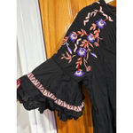 Free People  Pavlo Embroidered Boho Peasant Dress Black Floral Cotton M Photo 2