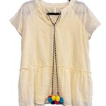 L LOVE Light Yellow Peplum Blouse with Vibrant Braided Pom Pom Tassels Photo 1