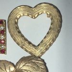 Vintage Gold Tone CZ Rhinestone Faux Pearl Leaf Flag Heart Boho Brooch Lot Photo 5