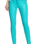 J Brand  Lamb Leather Skinny Jeans‎ Pants In Verde Turquoise Blue Sz 28 NWT Photo 0