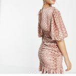 ASOS DESIGN velvet flocked spot mini dress with puff sleeve and belt pink Sz 4 Photo 1