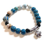 Elephant Bracelet Blue Silver Black Boho Ceramic Elastic Stretchy Photo 0