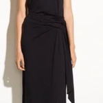 Vince Sleeveless Midi Wrap Dress in Black Pima Cotton Small Photo 0