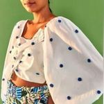 Farm Rio White Floral Embroidered Crop Top Blouse Cotton Puff Sleeve Medium EUC Photo 1