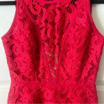 BCBGMAXAZRIA Hanah Red Dress Semi Sheer Sleeveless Lace Overlay Scallop Size 2 Photo 7