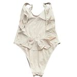 Aerie Ruffle Back One Piece Swimsuit Medium Women’s Pink Gray Striped 9798 Photo 2