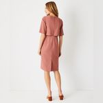 NWT Ann Taylor Elbow Sleeve Overlay Sheath‎ Dress Rose Pink Crosshatch Size 14 Photo 3
