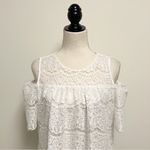 Umgee  White Lace Overlay Cold Shoulder Short Sleeve Oversized A Line Dress Small Photo 1