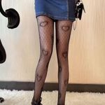 Heart Print Mesh Tights Black Sexy Cut Out High Waist Fishnet Pantyhose One Size Photo 7