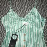 Privacy Please New Rosalin Stripe Cutout Mini Dress Green White Button Front Photo 5