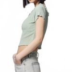 Uniqlo GU Bra-Feel Cropped Off-The-Shoulder Shirring T-Shirt NWT Green S Photo 2