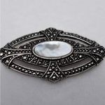 Unique Vintage Vintage Marcasite Art Deco Mother Of Pearl Victorian Style Pin/Brooch Photo 1