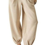 Free People  Beach Freya Sweater Pants Wide Leg Lounge Tan Falling Petals Large Photo 0