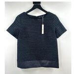Tart  NWT Navy Twead Top With Faux Leather Hem Zipper Detail on Back Size Small Photo 0