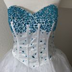 Women’s White Blue Beading Short Cocktail Prom Party Dress Corset Back Size 8 White Photo 4
