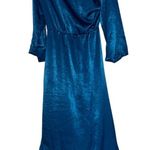ZARA NWT Teal Satin Effect V-Neck Midi Dress Festive Holiday Photo 7
