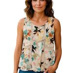 DR2 DANIEL RAINN FLORAL SLEEVELESS LINED CROCHET DETAIL BLOUSE TOP S White Photo 0