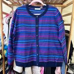Woollovers All Over Fairisle Cardigan Size XL Wool Purple Multi Color Funky‎ Photo 0