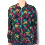 Vintage Teddi Floral Bomber Jacket Zip Front Fall Leaf Print Teal Pink Gold 12 Blue Size M Photo 0