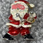 Christmas Santa Jewelry Pin Brooch Playing Horns Metal Glitter Enamel Paint Photo 12