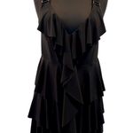 Cache  Black Layered Tiered Ruffle Metal Strap Clips Dress Stretch V Neck Photo 1