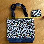 Neon Leopard Print Tote Bag with Matching Coin Pouch, Navy Blue, White Blue Photo 10