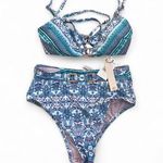 Nanette Lepore  6 Blue Swimsuit Bikini 2 Piece Bralette High Waisted Beach Summer Photo 0