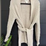 H&M  Oversized Cable Knit Sweater Cardigan Tie Neutral Women’s Sz S EUC Photo 0