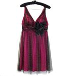 Jovani  Fuschia & Black Glitter Tulle Cocktail Dress Size 4 Photo 4