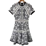 Alexis  Emiliana Fit & Flare Mini Dress in Black and White Diamond Lace, XS‎ Photo 1