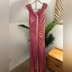 Mac Duggal Size 10 Pink 27152 OFF THE SHOULDER RUCHED WAIST SLIT METALLIC GOWN Photo 4
