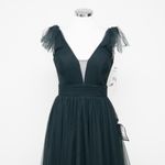 Betsy and Adam  - Hunter Green V-Neck Sleeveless Tulle  Gown Photo 7