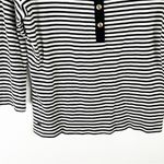 Ralph Lauren LAUREN Black White Striped Long V-Neck Button Accent Top Large Photo 5