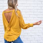 Free People Yellow Shimmy Shake Top Long Sleeve oversized open back Sz M Photo 1