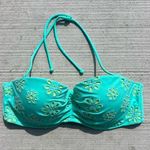 Victoria's Secret Victoria’s Secret 34D Teal Daisy Cutout Bandeau Bikini Top Halter tie Neon Green Photo 0