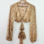 Urban Outfitters UO Top Kary Keyhole Tie-Back Cropped Top Long Sleeves Medium Photo 2